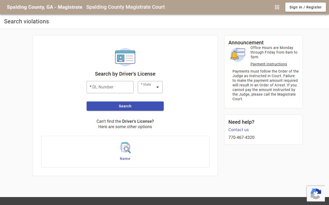 Spalding County court dockets Magistrate Court payment portal